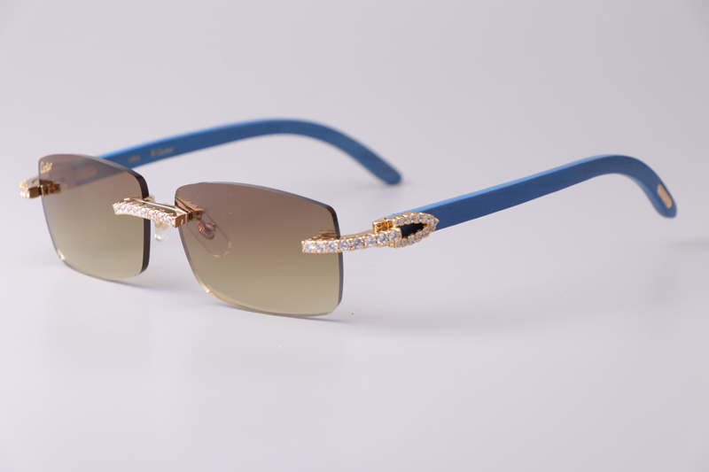 CT 3524012 Big Diamond Blue Wood Sunglasses Gold Gradient Brown