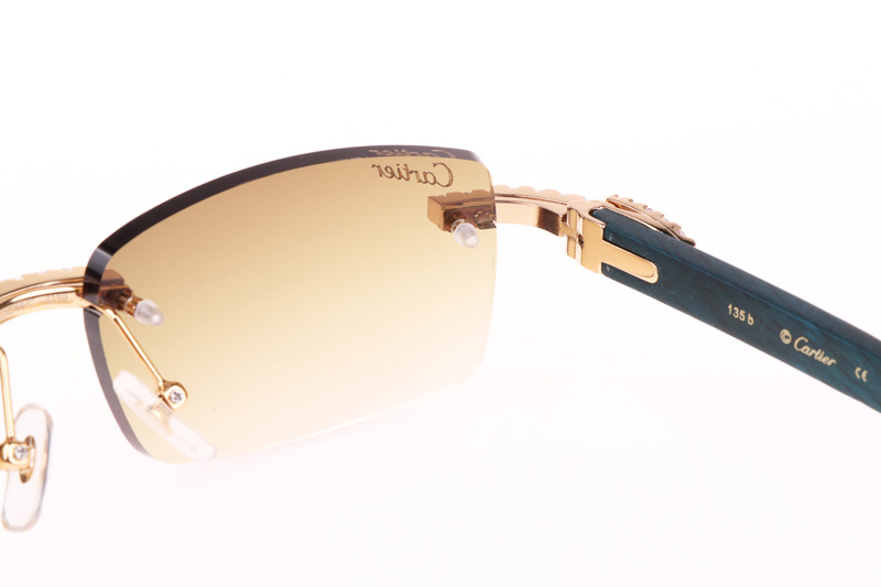 CT 3524012 Big Diamond Green Wood Sunglasses In Gold Brown