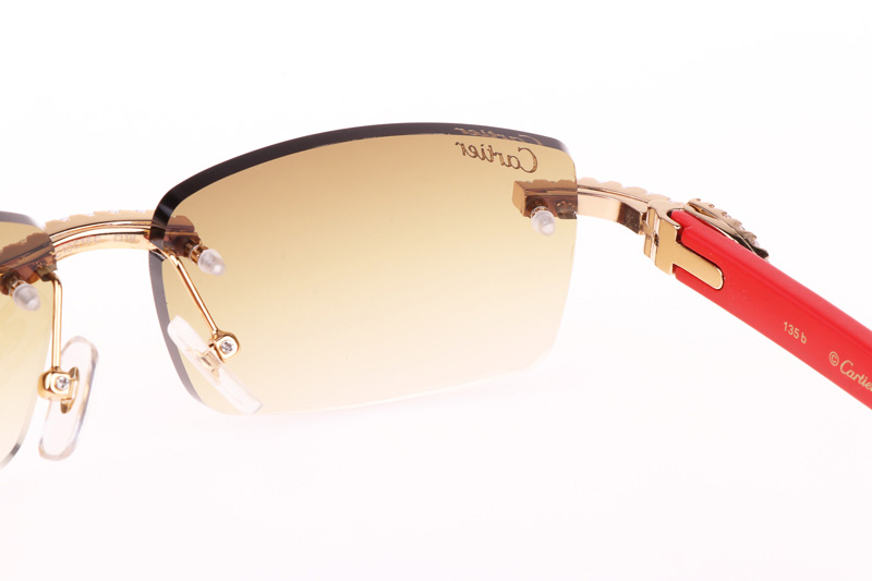 CT 3524012 Big Diamond Red Wood Sunglasses In Gold Brown
