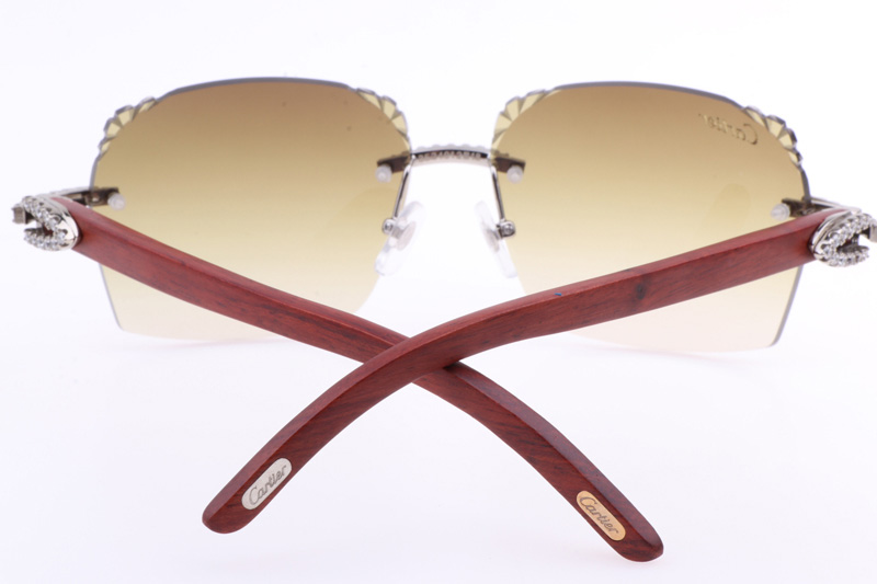 CT 8300818 Big Diamonds Engrave Lens Wood Sunglasses In Silver Brown