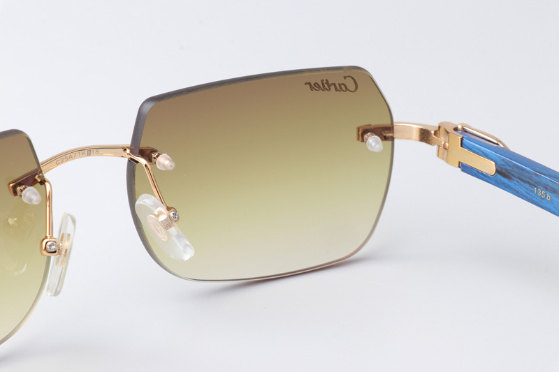 CT 8300818 Blue Wood Sunglasses Gold Gradient Brown