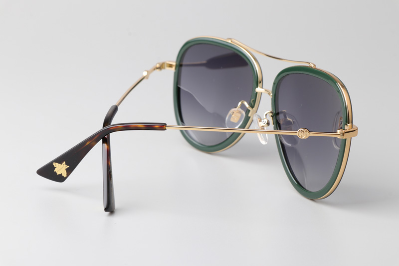 GG0062S Sunglasses Green Gold Gradient Gray