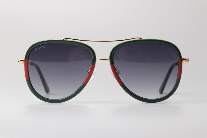 GG0062S Sunglasses Green Gold Gradient Gray