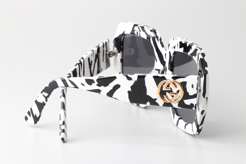 GG0178S Sunglasses Black White Gray