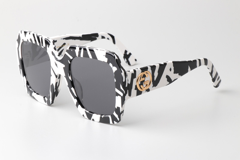 GG0178S Sunglasses Black White Gray