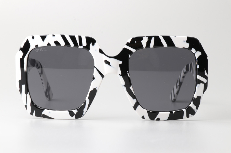 GG0178S Sunglasses Black White Gray