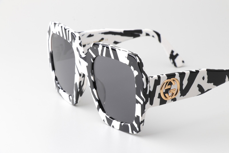 GG0178S Sunglasses Black White Gray