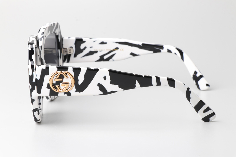 GG0178S Sunglasses Black White Gray