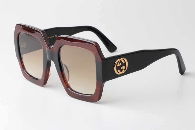 GG0178S Sunglasses Brown Black Gradient Brown