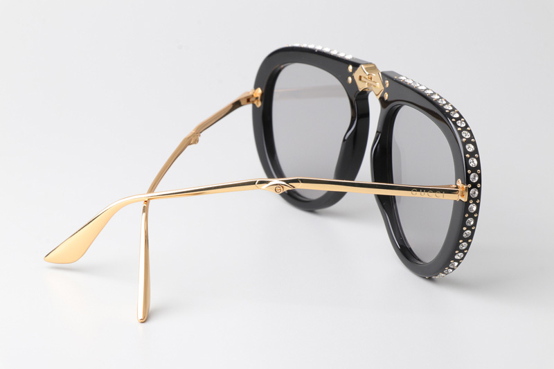 GG0307S Folding Sunglasses Black Gold Light Gray