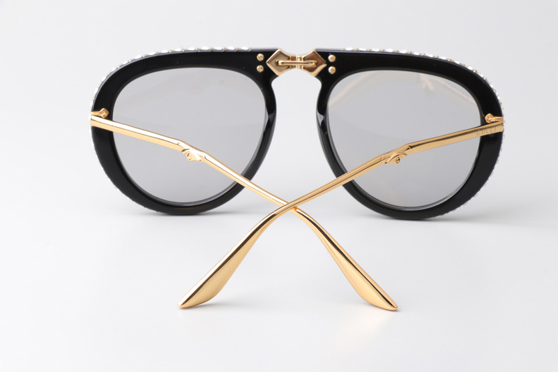 GG0307S Folding Sunglasses Black Gold Light Gray