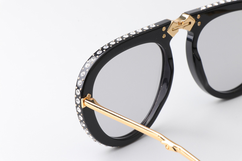 GG0307S Folding Sunglasses Black Gold Light Gray