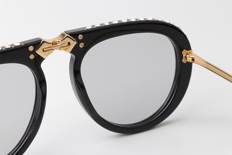 GG0307S Folding Sunglasses Black Gold Light Gray