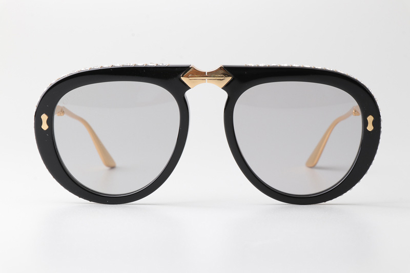 GG0307S Folding Sunglasses Black Gold Light Gray