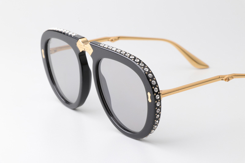 GG0307S Folding Sunglasses Black Gold Light Gray