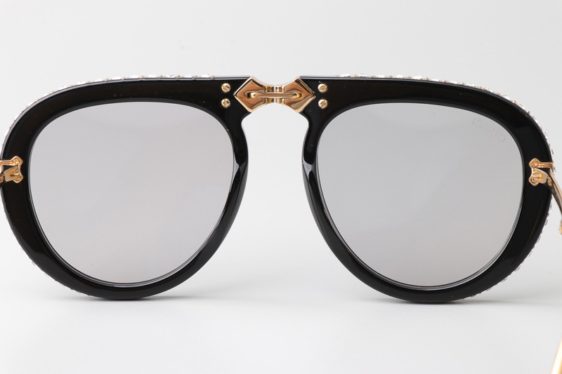 GG0307S Folding Sunglasses Black Gold Light Gray