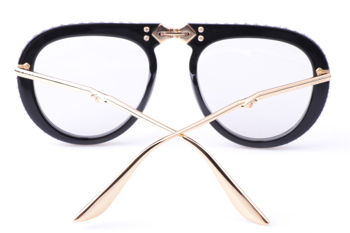 GG0307S Sunglasses In Black Gold Clear Lens