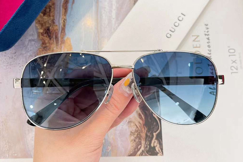 GG0528S Sunglasses Silver Gradient Blue