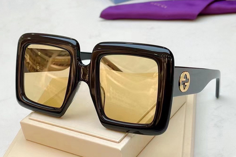 GG0783S Sunglasses In Black Gold Yellow Lens