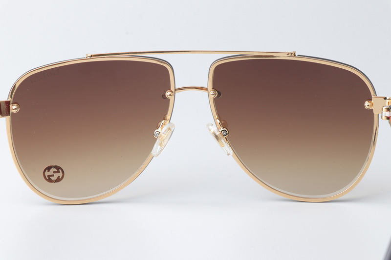 GG1418S Sunglasses Gold Green Gradient Brown