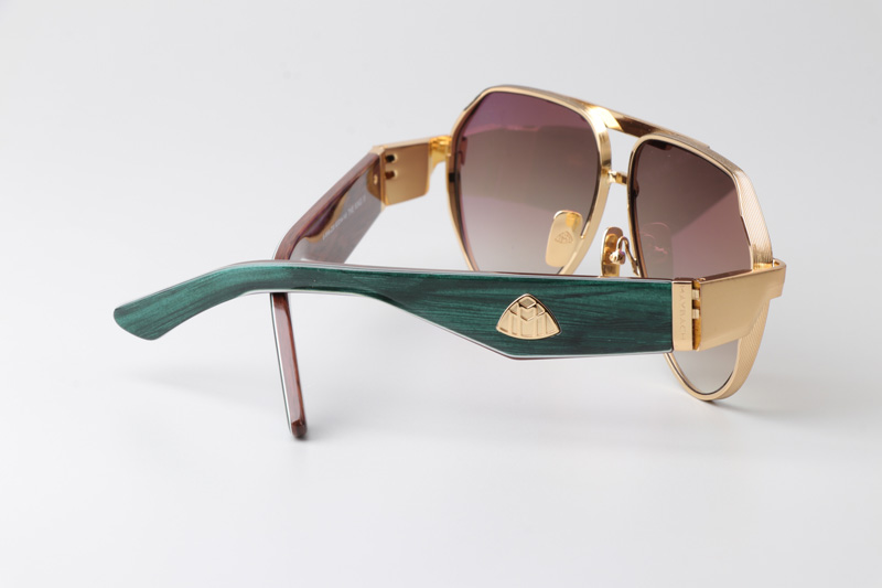 The King III Sunglasses Gold Green Gradient Brown