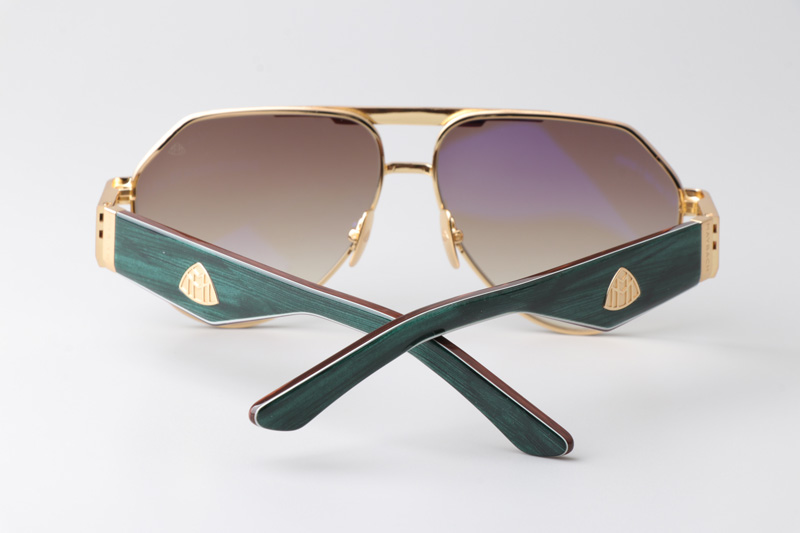 The King III Sunglasses Gold Green Gradient Brown