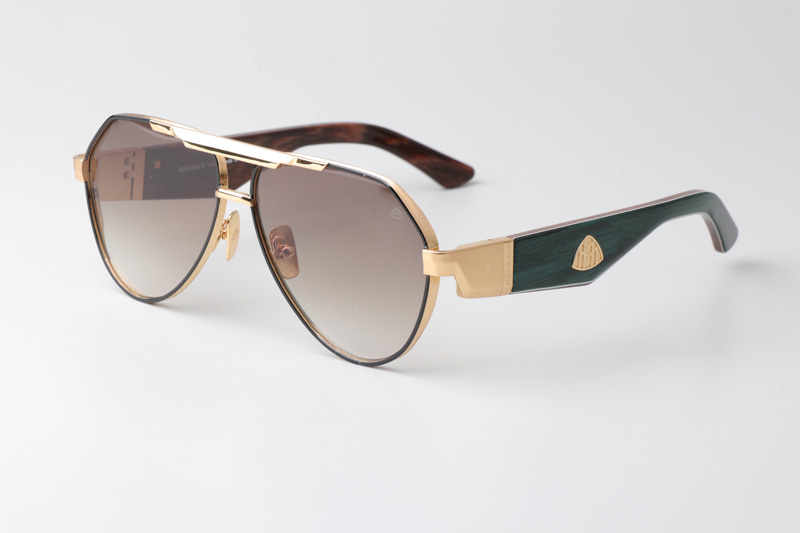 The King III Sunglasses Gold Green Gradient Brown