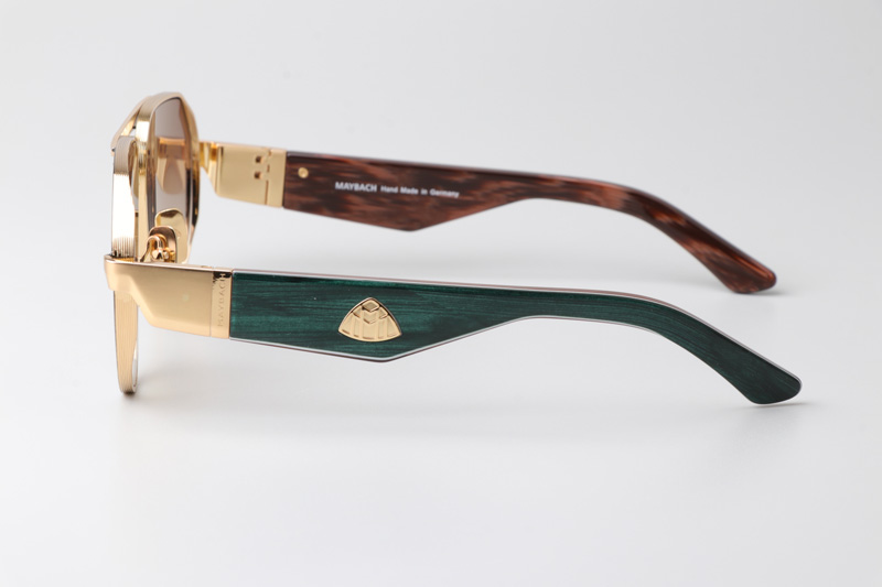 The King III Sunglasses Gold Green Gradient Brown