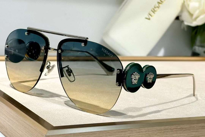 VE2250 Sunglasses Black Silver Gradient Brown